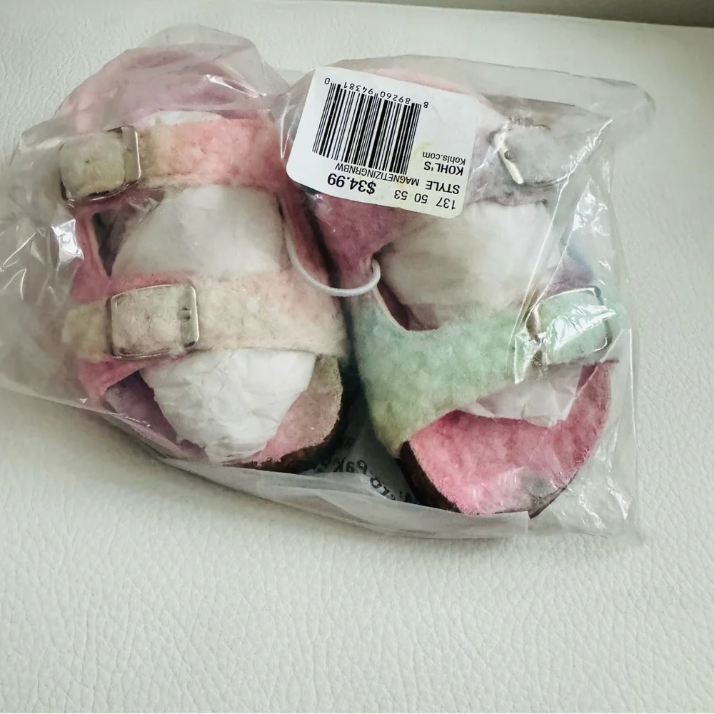 Jumping Beans Magnetizing Girl’s Faux Fur Slide Sandals size 6 baby msrp $35